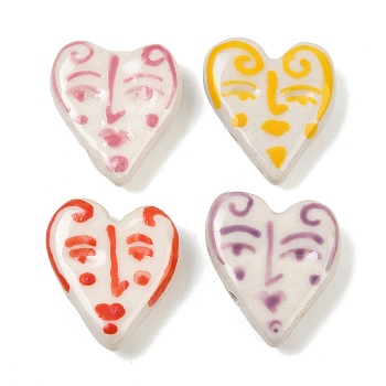 Handmade Porcelain Beads, Hand Painted Ceramic Beads, Heart, Famille Rose Porcelain, Mixed Color, 23.5~24x20.5~21x6.5~7mm, Hole: 1.6~1.8mm