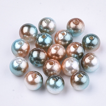 Rainbow ABS Plastic Imitation Pearl Beads, Gradient Mermaid Pearl Beads, Round, Camel, 11.5~12x11~11.5mm, Hole: 2mm, about 560pcs/500g
