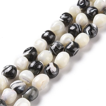 Natural Trochid Shell Beads Strands, Mixed Dyed and Undyed, Round, White, Black, 8~9x7.5~9.5x7.5~9.5mm, Hole: 0.8mm, about 45pcs/strand, 15.35~15.55 inch(39~39.5cm)