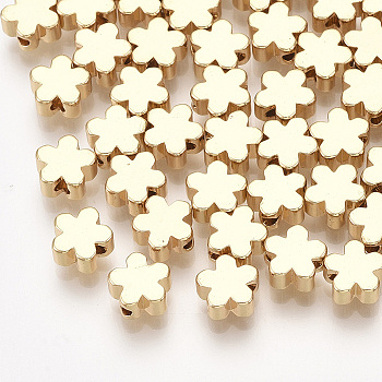 Brass Beads, Flower, Real 18K Gold Plated, 6x6x3mm, Hole: 1mm
