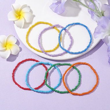 7 Stück Armband-Sets aus Glasperlen im Regenbogen-Stil für Damen(BJEW-JB10065-02)-2