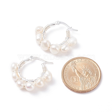 Natural Pearl Wire Wrapped Beaded Hoop Earrings for Women(EJEW-JE04758-01)-3