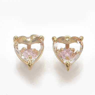 Real Gold Plated PearlPink Heart Brass+Cubic Zirconia Charms