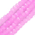 Baking Paint Imitation Jade Glass Bead Strands, Faceted Rondelle, Pearl Pink, 6x5mm, Hole: 1.2mm, about 85pcs/strand, 16.73''(42.5cm)(X-DGLA-A034-J6MM-A49)
