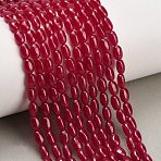 Lab Grown Red Corundum Beads Strands, Oval, 6x4x3mm, Hole: 0.6mm, about 65pcs/strand, 15.51''(39.4cm)(GG-CBAC488-02B)