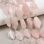 Natural Rose Quartz Beads Strands, Nuggets, with Plastic Tube Beads, 18~31x12~18x6~9mm, Hole: 1mm, about 13~15pcs/strand, 15.75'~16.54''(40~42cm)(GG-CBA3D9B-13)