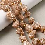 Electroplated Natural Druzy Agate Beads Strands, Nuggets, with Seed Beads, Peru, 10~16x12.5~15x11.5~13mm, Hole: 0.8mm, about 14pcs/strand, 8.07~8.27''(20.5~21cm)(G-G289-02D)
