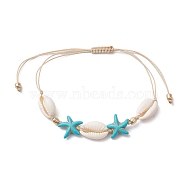 Synthetic Turquoise Beads with Natural Mixed Cowrie Shell Beads Anklet, Starfish Charm Anklet for Women, Turquoise, Inner Diameter: 1-1/2 ~3-7/8 inch(3.8~9.8cm)(AJEW-AN00577-02)