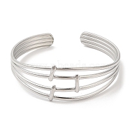 304 Stainless Steel Multi Line Cuff Bangles for Women, Stainless Steel Color, Inner Diameter: 2-1/4 inch(5.6cm)(BJEW-L682-006P)