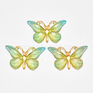 Transparent Acrylic Pendants, with Plated Bottom, Butterfly, Lime, 23x38x5mm, Hole: 1.2mm(TACR-R140-08D)