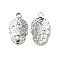 304 Stainless Steel Pendant Rhinestone Settings, Halloween Skull, Stainless Steel Color, Fit for 2mm Rhinestone, 23x12x3mm, Hole: 3mm(STAS-H212-28P)