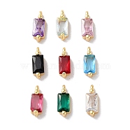 Glass Charms, with Brass Findings, Rectangle Charm, Mixed Color, 8x3x2.5mm, Hole: 0.9mm(KK-F867-02G)
