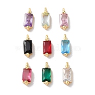 Glass Charms, with Brass Findings, Rectangle Charm, Real 18K Gold Plated, Mixed Color, 8x3x2.5mm, Hole: 0.9mm(KK-F867-02G)