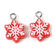 Christmas Theme Opaque Resin Pendants, with Platinum Iron Loop, Snowflake, 18x11x4.5mm, Hole: 2mm(RESI-S08-01F)