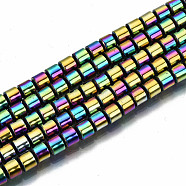 Rainbow Electroplate Non-magnetic Synthetic Hematite Beads Strands, Column, Multi-color Plated, 3.5x3mm, Hole: 1mm, about 125~126pcs/strand, 15.55 inch~15.83 inch(39.5cm~40.2cm)(G-T114-61-M)