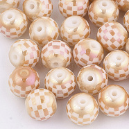Electroplate Glass Beads, Plaid Beads, Round with Tartan Pattern, Sandy Brown, 8~8.5mm, Hole: 1.5mm(EGLA-S178-06H)
