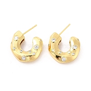 Cubic Zirconia C-shap Stud Earrings, Real 18K Gold Plated Half Hoop Earrings for Women, Cadmium Free & Lead Free, Clear, 20x6mm, Pin: 0.9mm(EJEW-P213-02G-02)