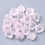 4-Petal Transparent Spray Painted Glass Bead Caps, Flower, Pink, 11.5x11.5x7mm, Hole: 1.6mm(GGLA-S054-009A-04)