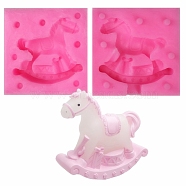 Food Grade Silicone Molds, Fondant Molds, For DIY Cake Decoration, Chocolate, Candy Mold, Wooden Horse, Pink, 70.5x69.5x21mm, 70.5x70.5x19mm, 2pcs/Set(DIY-E018-15)