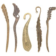 SUNNYCLUE 10Pcs 5 Style Tibetan Style Alloy Bookmarks with Hole, Feather & Wing, Antique Bronze, 104~160x13~27x2~4mm, Hole: 2.6~8x2.5~6mm, 2Pcs/style(FIND-SC0006-57)