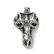 304 Stainless Steel Big Pendants, Wolf Skull Charm, Antique Silver, 52.5x27.5x17mm, Hole: 10x5.5mm(STAS-C099-04AS)