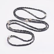 Non-Magnetic Synthetic Hematite Two-Tiered Necklaces, Layered Necklaces, with Shell Pearl, Hematite Plated, 50.4 inch(128cm)(NJEW-P190-08)