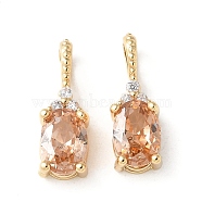 Brass Micro Pave Cubic Zirconia Pendants, Oval Charms, Cadmium Free & Lead Free, Long-Lasting Plated, Rack Plating, PeachPuff, 15x5x4mm, Hole: 3x2mm(X-KK-Q031-43G-03)