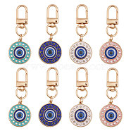 8Pcs 4 Colors Round Evil Eye Rhinestone Enamel Pendant Decorations, with Alloy Findings, for Keychain, Purse, Backpack Ornament, Mixed Color, 62mm, 2pcs/color(HJEW-GL0001-09)