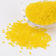 12/0 Frosted Round Glass Seed Beads, Yellow, Size: about 2mm in diameter, hole:1mm, about 3304pcs/50g(X-SEED-A008-2mm-M10)