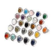 Natural & Synthetic Gemstone Adjustable Rings, Platinum Tone Oval Brass Rings for Women, Cadmium Free & Lead Free, US Size 7 3/4(17.9mm), 3.5~5mm(RJEW-P043-04P)