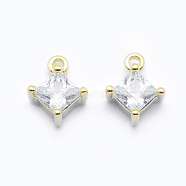 Long-Lasting Plated Brass Cubic Zirconia Charms, Lead Free & Nickel Free, Rhombus, Real 18K Gold Plated, 6.5x5x2.5mm, Hole: 0.8mm(KK-K204-B-018G-NF)