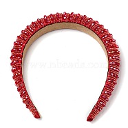 Bling Bling Glass Beaded Hairband, Wide Edge Headwear, Party Hair Accessories for Women Girls, Red, 30mm(OHAR-PW0007-26R)