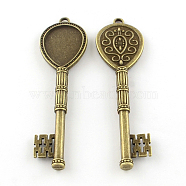 Skeleton Key Tibetan Style Alloy Big Pendant Cabochon Settings, Lead Free & Nickel Free, Antique Bronze, Tray: 18x25mm, 81x22x2.5mm, Hole: 3mm, about 90pcs/1000g(TIBEP-S292-05AB-FF)