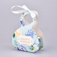 Handbag Shape Candy Packaging Box, Wedding Party Gift Box, with Ribbon, Boxes, Word HAPPY EVERYDAY Pattern, Light Blue, 3.5xx9.7x13.2cm, Unfold: 29.8x25.2x0.03cm, Ribbon: 40.4x1cm(CON-F011-03C)