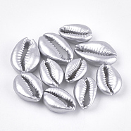 Spray Painted Cowrie Shell Beads, Matte Style, No Hole/Undrilled, Platinum, 20~28x14~20x7~8.5mm(SSHEL-T008-12P)