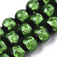 Handmade Silver Foil Lampwork Beads Strands, Round, Green, 11.5~12.5x11~12mm, Hole: 1mm, about 40pcs/Strand, 17.72 inch(FOIL-T003-002F)
