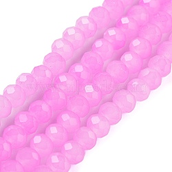 Baking Painted Imitation Jade Glass Bead Strands, Faceted Rondelle, Pearl Pink, 6x5mm, Hole: 1.2mm, about 85pcs/strand, 16.73''(42.5cm)(X-DGLA-A034-J6MM-A49)