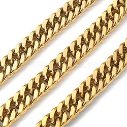 Ion Plating(IP) 304 Stainless Steel Cuban Link Chains, Diamond Cut Chains, Unwelded, with Spool, Golden, 19x14x6.5mm(CHS-E030-04B-G)