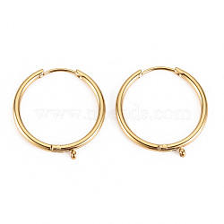 316 Surgical Stainless Steel Huggie Hoop Earring Findings, with Vertical Loop, Ring, Real 14K Gold Plated, 21x19x2mm, Hole: 1mm, Pin: 1mm(X-STAS-S116-257A-G)