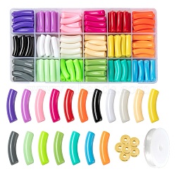 DIY Jewelry Making Kits, Including Curved Tube Opaque Acrylic Beads, Brass Spacer Beads, Elastic Crystal Thread, Mixed Color, Tube Beads: 180pcs/set(X1-DIY-LS0003-81B)