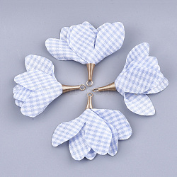 Iron Big Pendants, with Cotton, Flower with Gingham Pattern, Golden, Light Steel Blue, 50~58x45~80mm, Hole: 1~4mm(X-FIND-T033-06J)