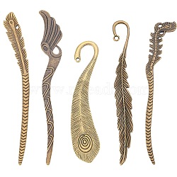 SUNNYCLUE 10Pcs 5 Style Tibetan Style Alloy Bookmarks with Hole, Feather & Wing, Antique Bronze, 104~160x13~27x2~4mm, Hole: 2.6~8x2.5~6mm, 2Pcs/style(FIND-SC0006-57)