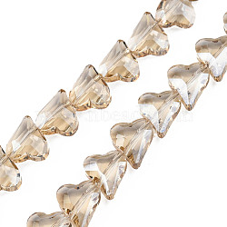 Electroplate Transparent Glass Beads Strands, Faceted, Heart, BurlyWood, 12x10x5mm, Hole: 1mm, about 60Pcs/strand, 24.41 inch(62cm)(EGLA-N002-44-04)