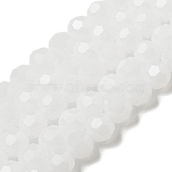 Imitation Jade Glass Beads Stands, Faceted, Round, White, 8mm, Hole: 1mm, about 65~67pcs/strand, 49~50cm(EGLA-A035-J8mm-D05)