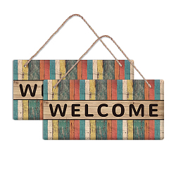 Natural Wood Hanging Wall Decorations, with Jute Twine, Rectangle, Colorful, Word, 15x30x0.5cm(HJEW-WH0015-051)