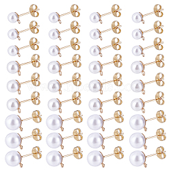 150Pcs 304 Stainless Steel Stud Earring Findings, with Acrylic Imitation Pearl Beads and Loop, with 160Pcs 304 Stainless Steel Friction Ear Nuts, Light Gold, 17~19.5x6.5~9mm, Hole: 0.8~1mm, Pin: 0.8mm(STAS-ME0001-36)