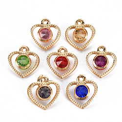 Rack Plating Eco-Friendly Iron Charms, with Rhinestone, Cadmium Free & Nickel Free & Lead Free, Light Gold, Heart, Mixed Color, 15x13x5mm, Hole: 1.5mm(IFIN-Q133-001-NR)