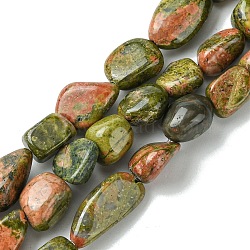 Natural Unakite Beads Strands, Nuggets, Tumbled Stone, 7.5~17.5x7~10x4~8mm, Hole: 0.6~1.4mm, about 36pcs/strand, 15.55 inch(39.5cm)(G-G117-B03-01)