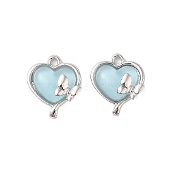 Alloy & Resin Pendants, Heart Charms, Platinum, Sky Blue, 17x14x7mm, Hole: 1.6mm(FIND-Z053-04B-04)