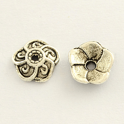 Tibetan Style Zinc Alloy Flower Bead Caps, Cadmium Free & Lead Free, 5-Petal, Antique Silver, 9x3mm, Hole: 2mm, about 2632pcs/1000g(TIBE-Q033-25)